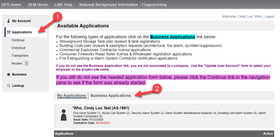 LMS business application screenshot