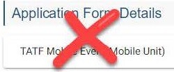The Application Form Details and Mobile Event section. There is a red "X" covering this indicating that it should be skipped for this renewal.