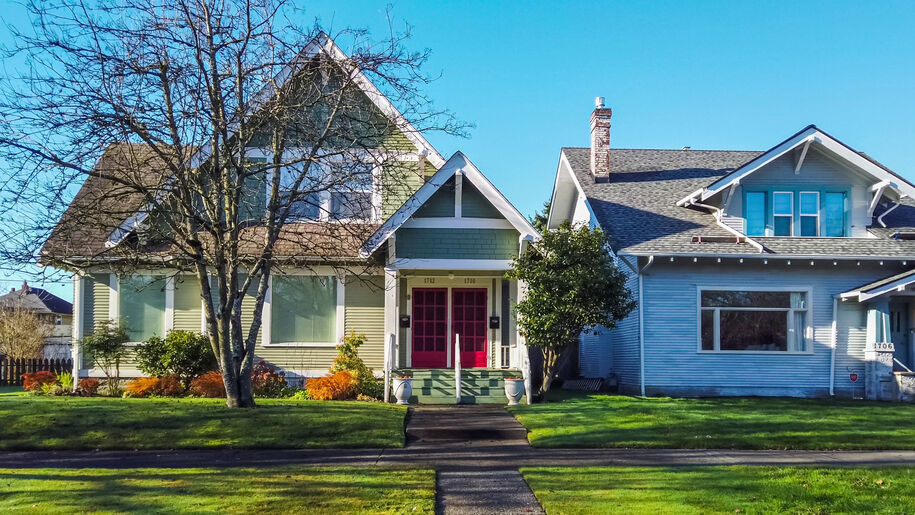 Older houses in a neighborhood.
